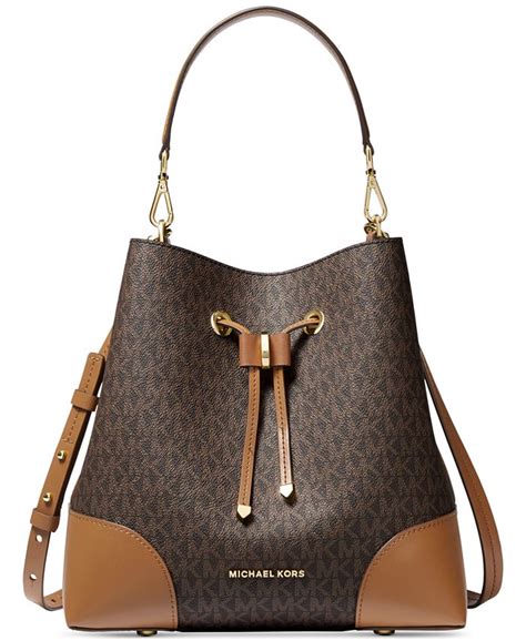 michael michael kors mercer gallery medium leather convertible bucket bag|michael kors pebbled leather handbag.